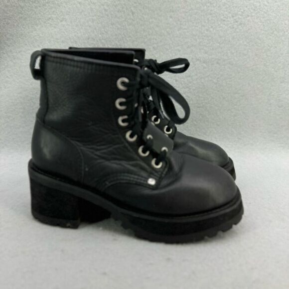 UNIF Black Leather Moto Combat Platform Lace Up Boot size 7 - Picture 3 of 13